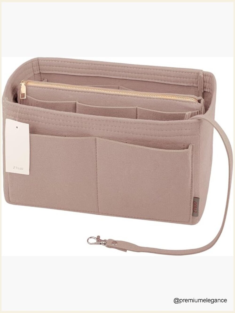 Felt Purse Organizer Insert with Metal Zipper, 7 Sizes, for Totes